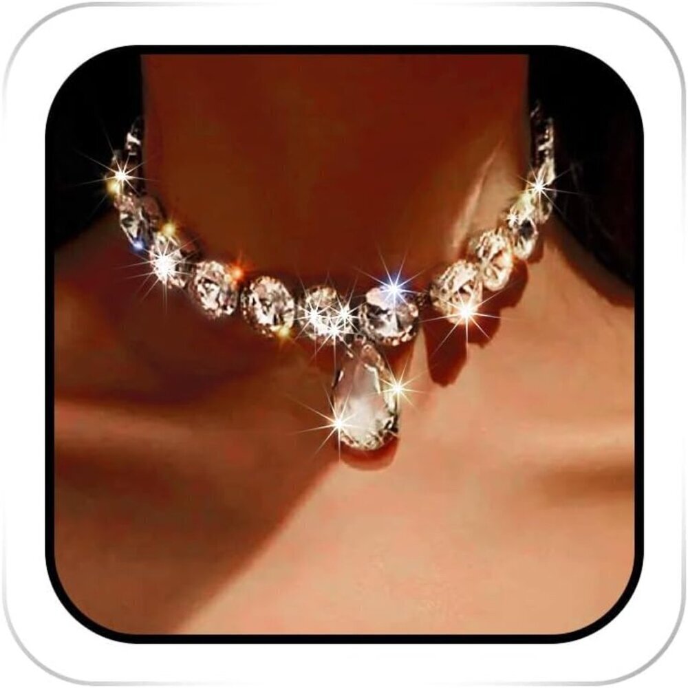 Rhinestone Choker Necklace Silver Alloy Crystal Women Elegant Jewelry